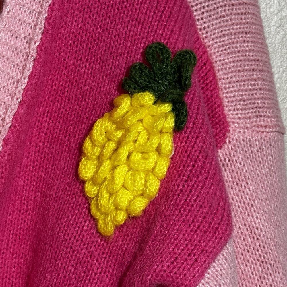 Women Open Knit Sweater Cardigan Medium Pink Orange Colorblock Fruit Crochet - Picture 4 of 9